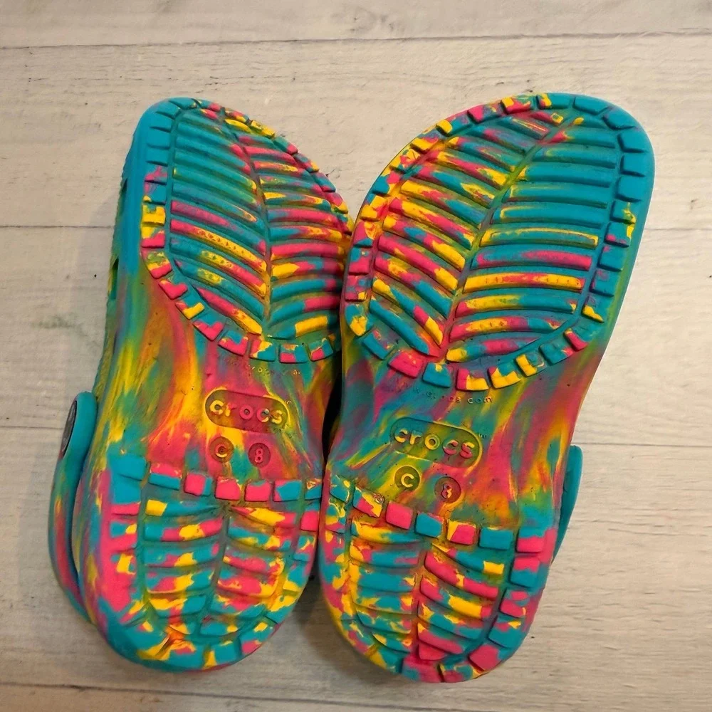 Crocs‎ kids classic slip on aqua pink yellow colorful child size 8